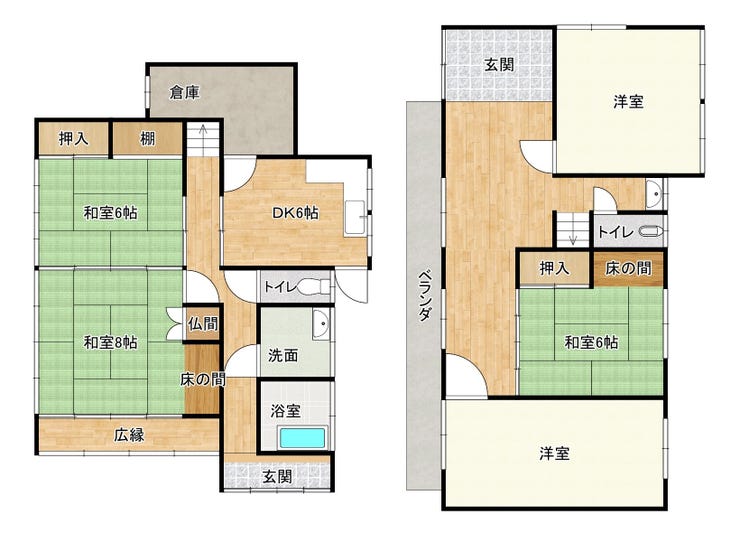 【間取り】
車庫は軽2台分程停められます。シャッター付きです。