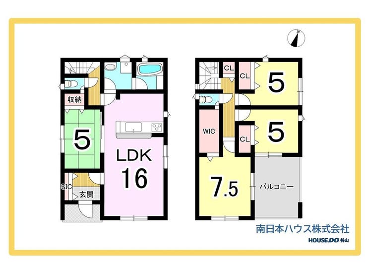 【間取り】
16帖のLDKと5帖の和室を備えた4LDK。WICやSICなど収納スペースも充実しています。