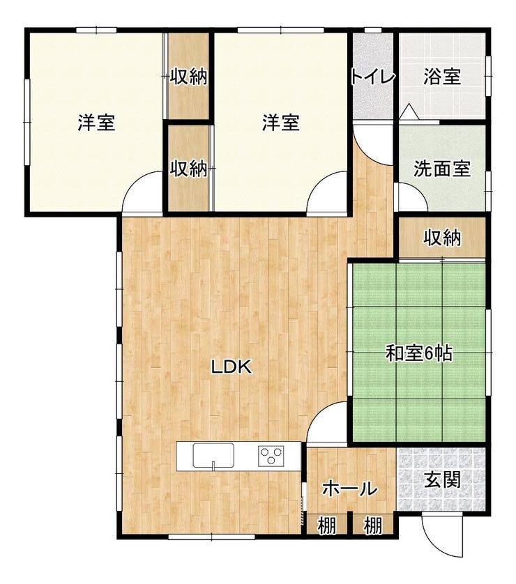 【間取り】
リビングを中心とした3LDKです♪1~4人名で家族構成によって使い方を変えられる、狭すぎず、広すぎず使い勝手のいい間取りです♪