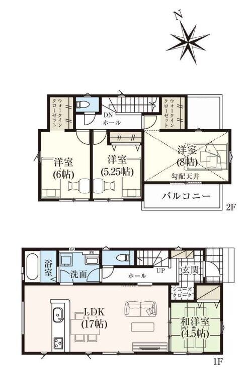 【間取り】
全居室南向き!
家事がはかどるスムーズな動線と、『ここに欲しかった!』と思える収納がうれしい間取りです。
玄関からのキッチンからも出入りできる洗面室が◎