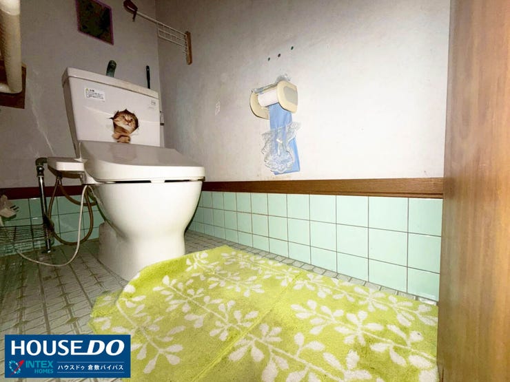 【レトロポップなタイルが可愛いトイレ】
爽やかなグリーンのタイルがアクセントの、清潔感あるトイレ空間!手洗い付きの温水洗浄便座で毎日快適に使えます。自分好みの空間にDIYするのも楽しそうですね♪