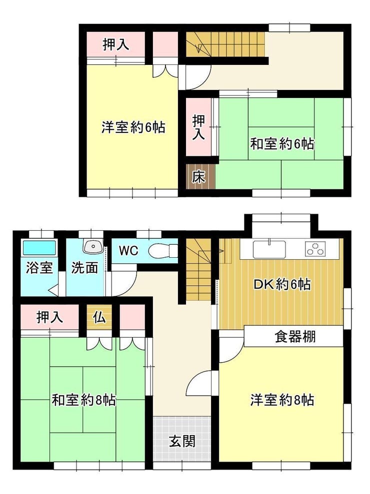 【間取り】
コンパクトで使いやすい4DKの物件♪リフォームのベースとしても♪
室内は比較的状態良好です♪室内の残置物は買主様が不要なものは全て撤去いたします♪