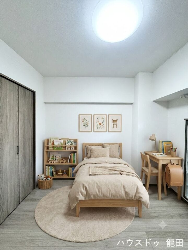 お気に入りの本を並べて、自分だけの時間を。成長とともに思い出が増えていく、愛しい子どもの居場所です。
※家具はイメージです