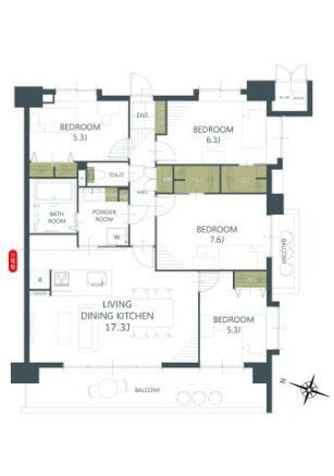 広々とした17.3帖のLDK!5帖以上の部屋が4部屋ございます!