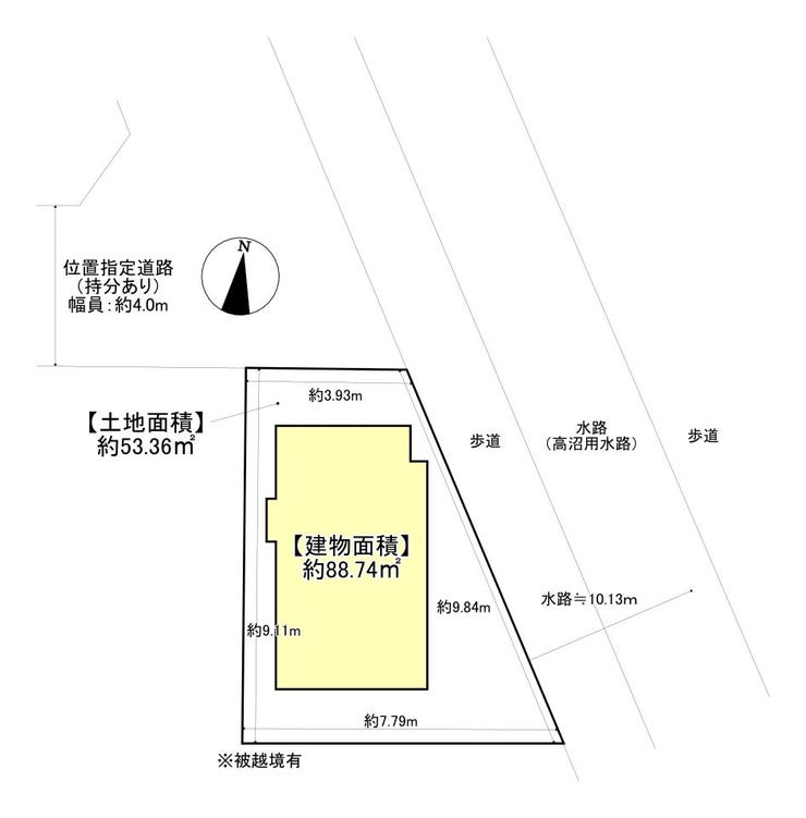 ※北東側歩道及び水路は建築基準法上道路ではありません。
※本物件が建築基準法施行細則(角地緩和)に該当する場合は角地緩和の適用を受け建蔽率は70%となります。