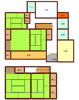 ②昭和41年築木造瓦葺2階建 6DK 123.35㎡