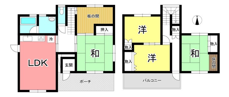 【間取り】
【1階・2階どちらにも和室完備】駐車2台可能なスペースあり!南向き物件!幅員の広い前面道路で駐車楽々
