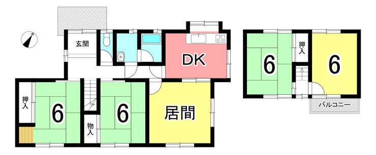 【間取り】
【小・中学校まで徒歩10分圏内と好立地】5DK!和室3部屋完備!カーポートあり!幅員の広い前面道路!