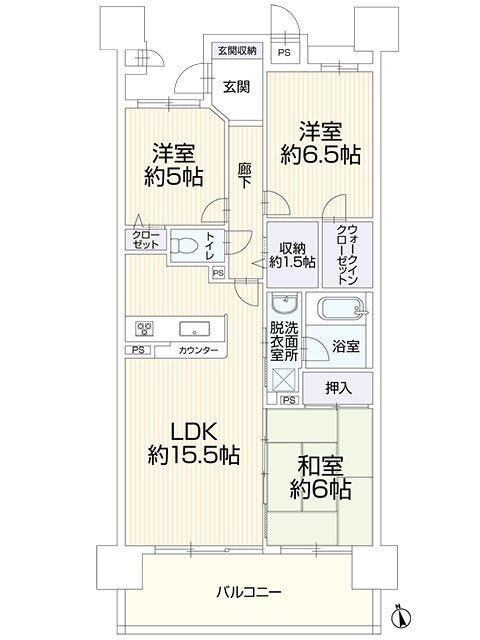 【間取り】
3LDK♪和室から洋室にリフォームしました♪全居室収納完備!南向きで日当たり良好♪