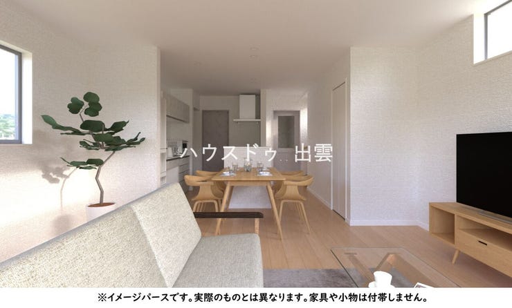 LDKにも収納スペースを確保。階段下のデッドスペースを生かし、掃除用具や日用品のストックもすっきりしまえます。
※イメージパースです。実際のものとは異なります。家具や小物は付帯しません。
