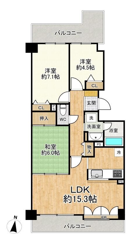 【間取り】
◆3LDK◆専有面積74.33㎡
