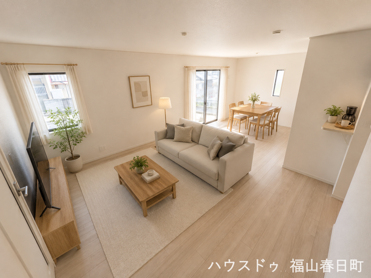 ■南向き・日当たり良好■午後の陽ざしがやわらかく部屋を包む、明るく温かみあふれるリビング空間です。※CGで家具を配置しています。