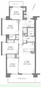 【間取り】
4LDK♪南西角部屋♪2面バルコニー♪WICや玄関収納など収納スペース豊富♪LD?併設の居室を開放して、広く使うこともできます♪2面バルコニーで風通り良好♪