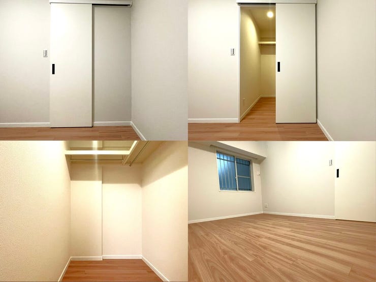 こちらのお部屋にもウォークインクローゼットが設置されております。こちらはスライドドア付きです。