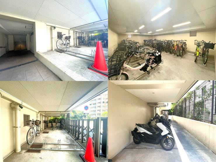 駐輪場は屋内外に1か所ずつ、バイク置き場も設置されております。いずれも屋根付きです。