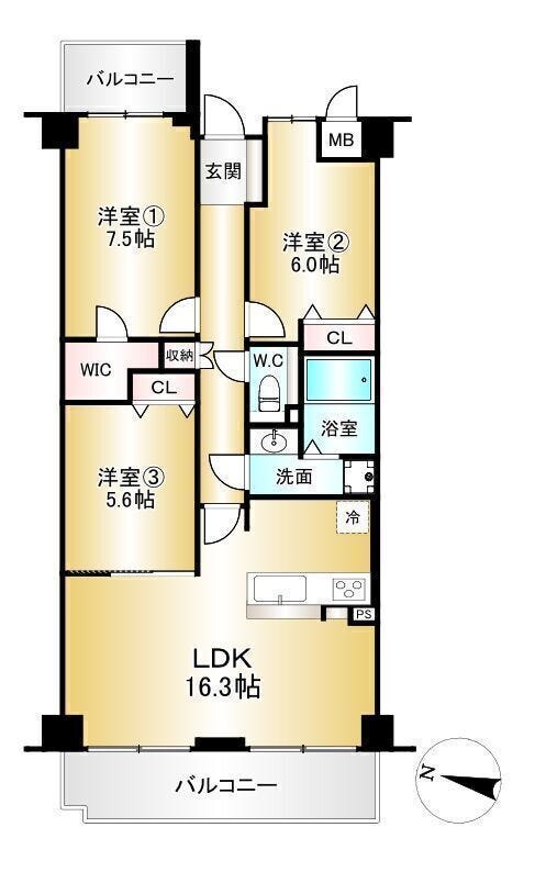 【間取り】
■3LDK■専有面積77.38㎡■バルコニー面積13.21㎡