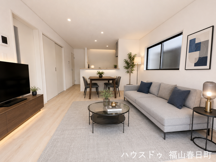 ■広々LDK■開放感あふれる大空間で、家族みんながつながる時間を。吹き抜けから降り注ぐ光が、暮らしを豊かに彩ります。※CGで家具を配置しています。