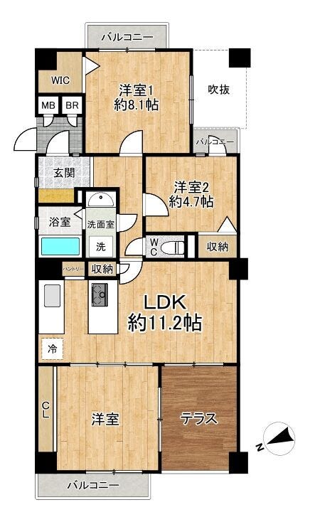 【間取り】
◆3LDK◆専有面積76.88㎡◆バルコニー面積9.18㎡