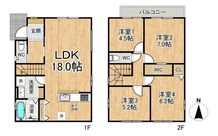 【間取り】
◆2階建て◆4LDK◆土地面積106.56㎡◆建物面積95.24㎡