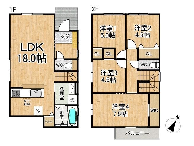 【間取り】
◆2階建て◆4LDK◆土地面積128.08㎡◆建物面積95.10㎡