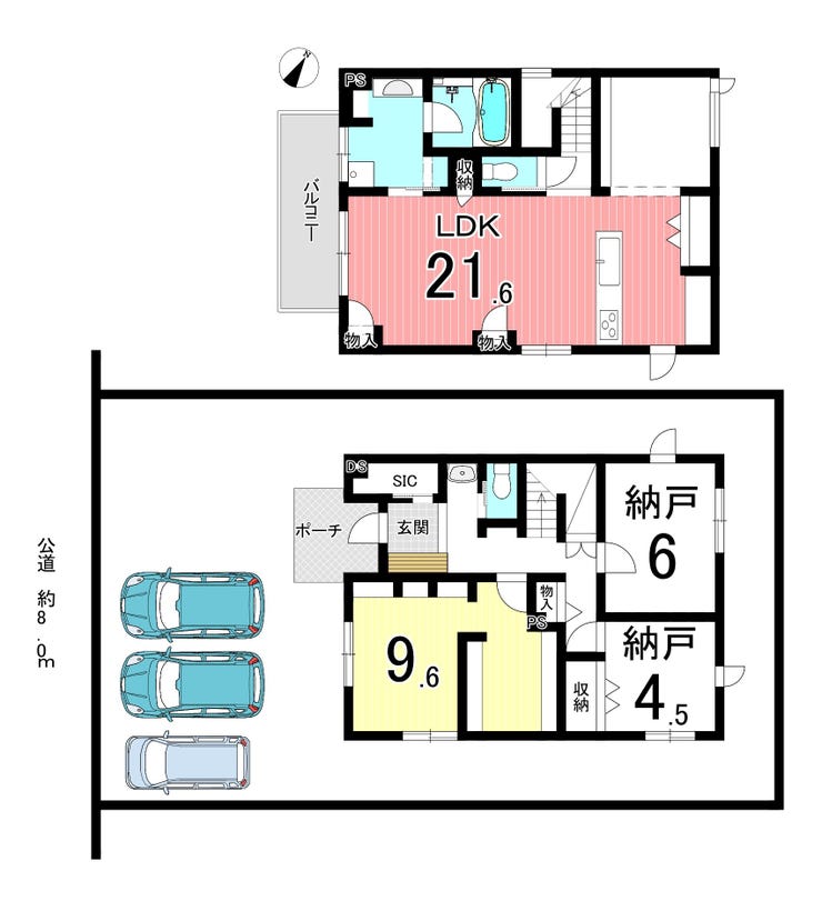 【間取り】
【ヘーベルハウス施工】2LDK!にじの丘学園!太陽光パネル搭載!開放感あふれる広々21.6帖LDK!