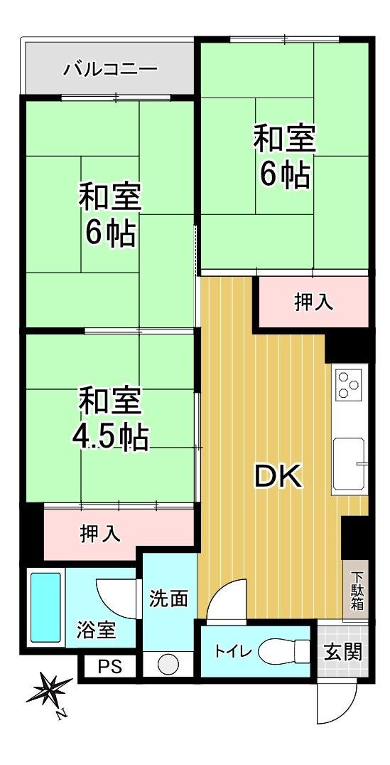 【間取り】
・ペット飼育可(規約有)
・南向きバルコニー
・空家につきすぐにご内覧可能