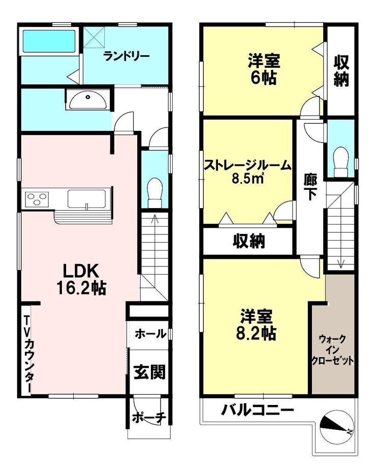 【間取り】
洗面・浴室・ランドリールームがまとまっており、洗濯や身支度がしやすいレイアウト。忙しい朝も動きやすく、生活が整いやすい間取りです。