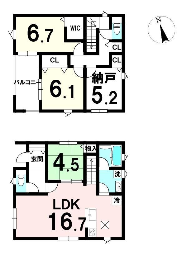 【間取り】
収納豊富な3LDK+納戸。LDKと和室が緩やかにつながり、家事・育児がしやすい快適な生活動線の住まい。