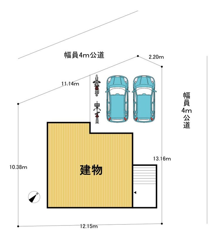 【区画図】
北西×北東角地♪
車2台並列駐車可能♪