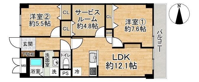 【間取り】
■2SLDK■専有面積72.45㎡■バルコニー面積7.56㎡