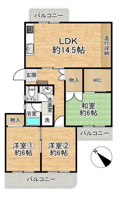 【間取り】
■3LDK■専有面積73.76㎡■バルコニー面積11.35㎡