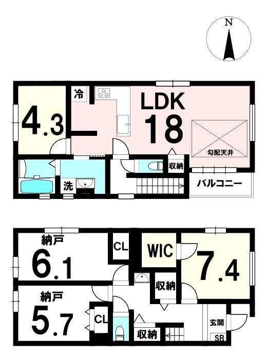 【間取り】
収納計画を重視し、WIC・納戸・床下収納など多彩な収納を確保♪
20帖超の広々LDKで家族が自然と集まる住まいです