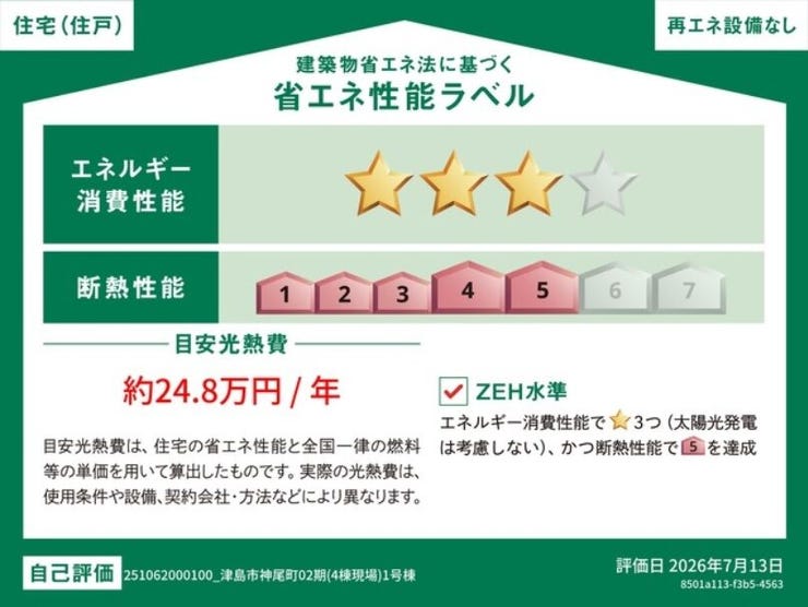 販売住戸が複数の場合、本ラベルは特定の住戸の性能を示すものであり全ての住戸の性能を示すものではありません。