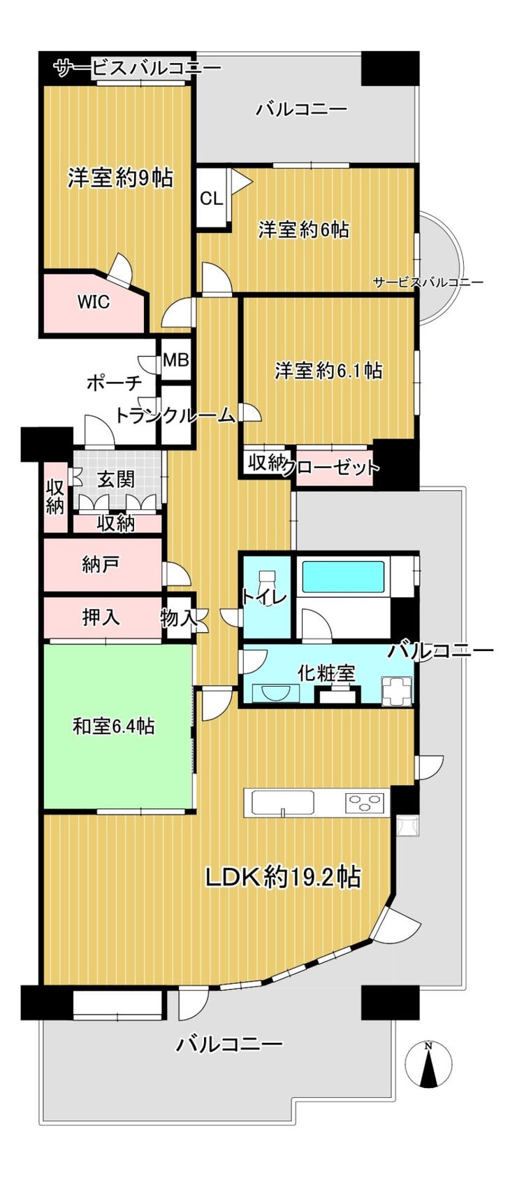 【間取り】
4LDK+S♪全居室収納あり♪玄関前にはバルコニーへの大きな窓があり明るく開放的です♪
