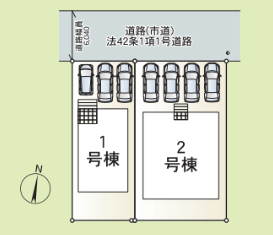 物件全体の配置がひと目で分かる区画図♪建物と駐車場の位置関係など、購入前に確認しておきたいポイントをチェックできます。
