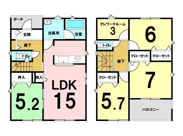 【間取り】
4LDK+テレワークルーム(リモートワークや書斎に)