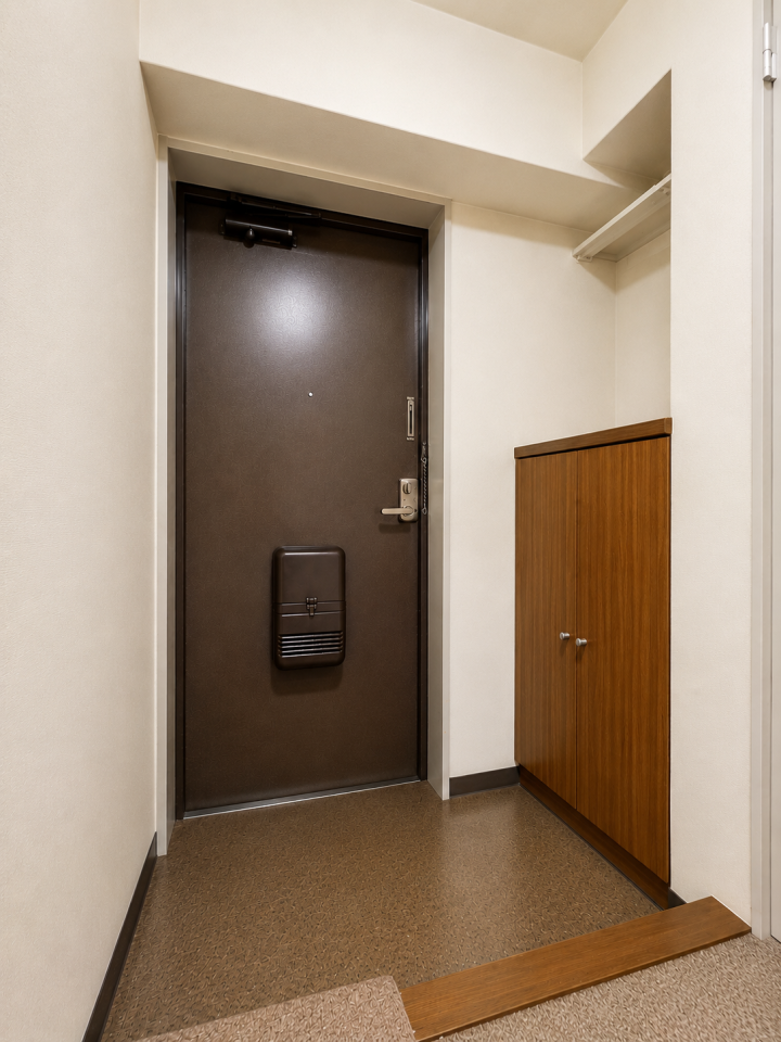 玄関:廊下との段差があまりなく、つまづかずに靴を履いたり脱いだりできます。※一部CG家具消し加工処理をしています。