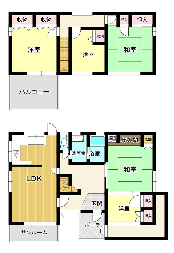 【間取り】
1階にも2階にも和室がある落ち着きの住空間!客間やキッズスペースとしても活躍します。