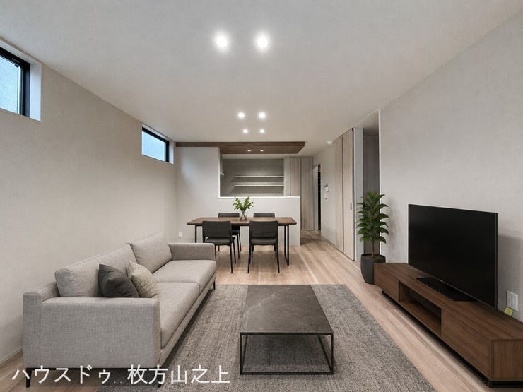 約16.2帖の広々LDK。家族が自然と集まる、明るく開放感のある空間です。※掲載画像はCGによるイメージです。実際の室内には家具・小物等は設置されておりません。