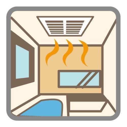 【浴室暖房乾燥機】
天気に左右されず、室内干しが出来て便利です♪
特に梅雨時や寒い冬、花粉の多い季節には大活躍です!
暖房機能を使ば、冬場の浴室の冷えを防ぎ、ヒートショック予防にもなります♪