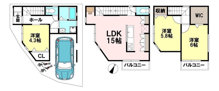 【間取り】
耐震等級3×断熱等性能等級5の新築戸建!15帖LDK・WIC・食洗機・浴室乾燥機付き、家族にうれしい快適住まい。