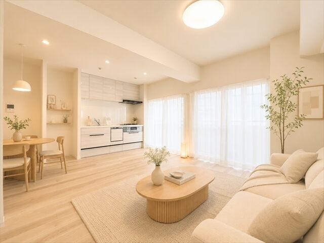 リビングとダイニングキッチンがワンフロアに集まった開放的な空間。
※実際の写真に家具や調度品をCG合成したものです。
家具等は販売に含まれておりません。