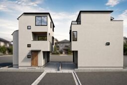 【外観】
スタイリッシュな外観が目を引く全2棟。建物の間にゆとりを設け、明るさや風通しにも配慮されています。