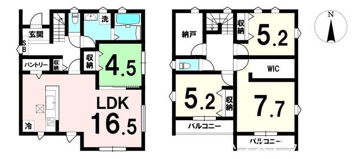 【間取り】
南面採光で一日中明るいLDK。家具配置がしやすい整形プラン。
キッチンからリビング全体を見渡せ、家族との距離が近い設計。
床下収納や壁厚収納など、細かな収納計画が充実