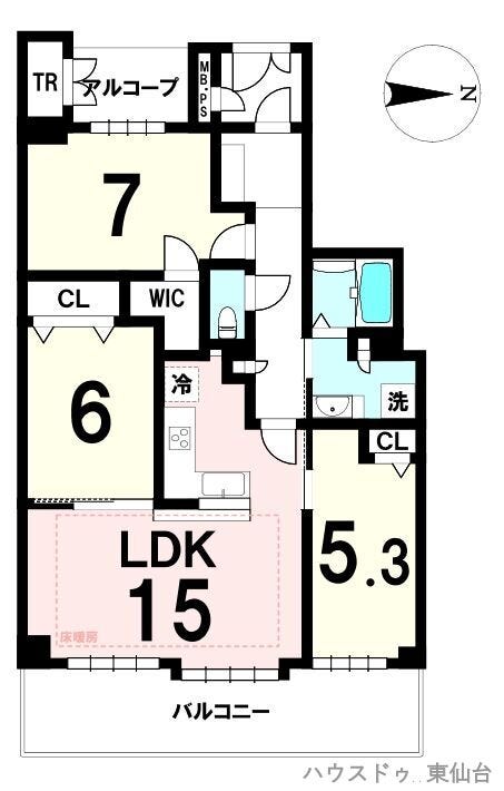 【間取り】
専有面積75.87㎡、3LDK
