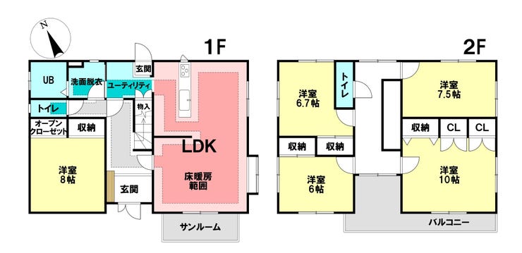【間取り】
1階床暖房が広範囲にカバー!冬も暖かく過ごせます♪
