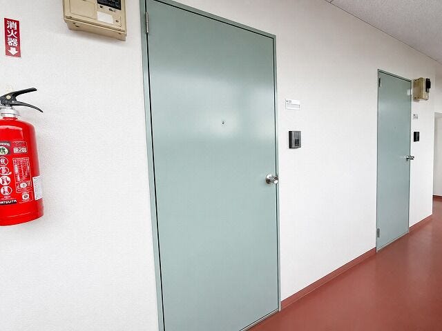 玄関入口:ミント柄の玄関外扉がおしゃれです◎