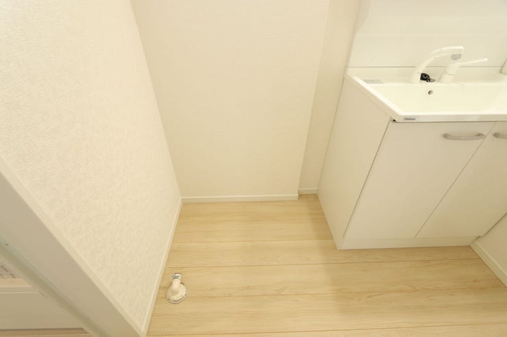 【洗面所】
ミラーキャビネット式の洗面台には歯ブラシなどの生活感のあるアイテムを収納可能。
顔を拭いたタオルや脱いだ衣類はそのまま洗濯機に入れることが出来ます♪