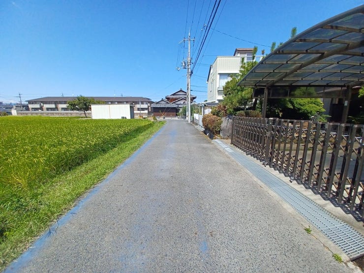 田園風景が広がるのどかな環境、見通しの良い前道道路です。