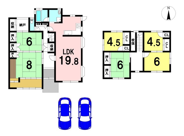 【間取り】
6LDK+Sの間取り
駐車2台可能